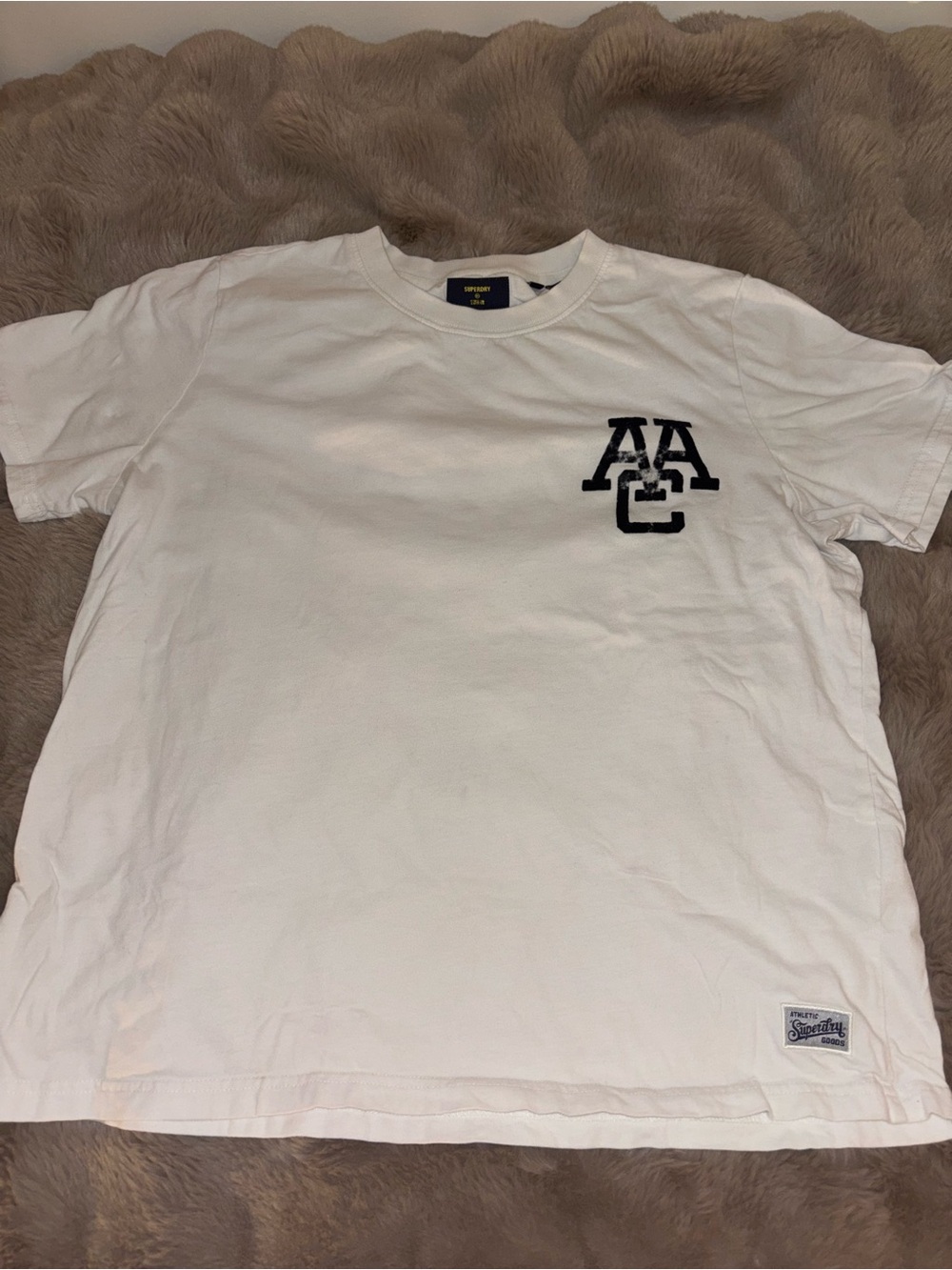 Superdry White Crew Neck T‑Shirt with Navy AAC Chest Logo